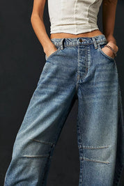 High-Stretch Mid-Rise Barrel Jeans Women Pants