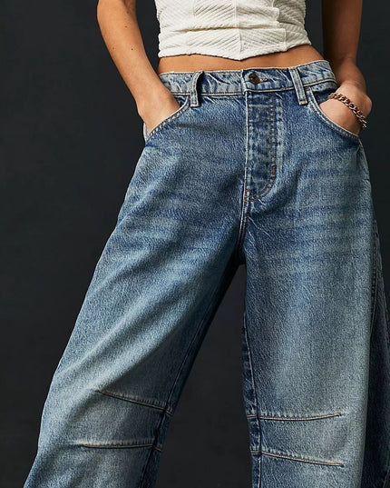 High-Stretch Mid-Rise Barrel Jeans Women Pants