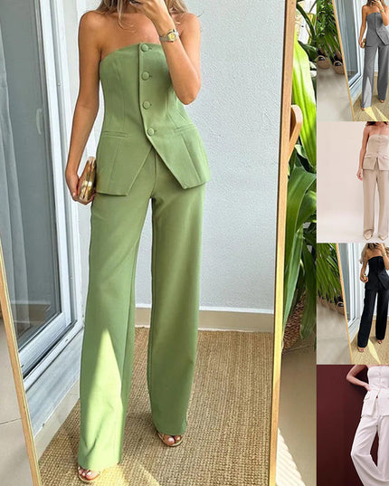 Elegant Women's Tube Top & Wide-Leg Pants Set Sets