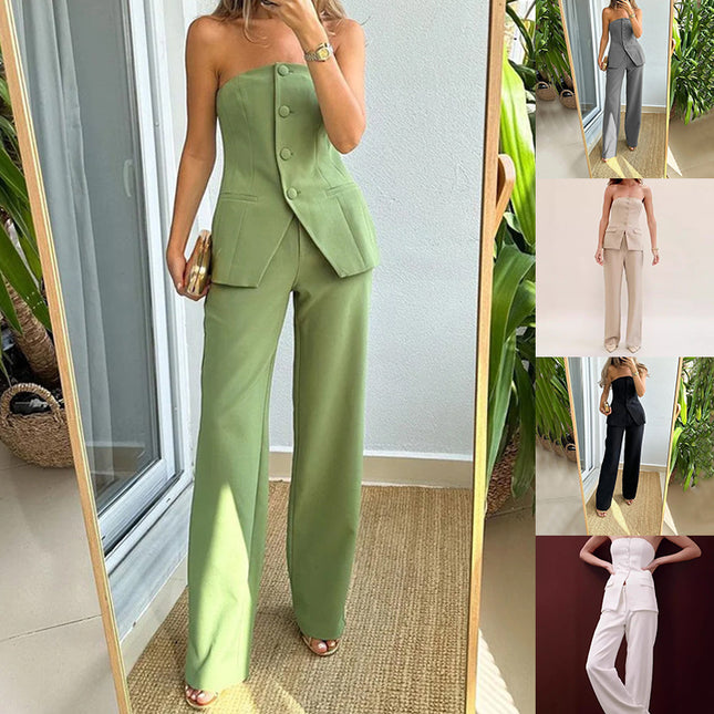 Elegant Women's Tube Top & Wide-Leg Pants Set Sets