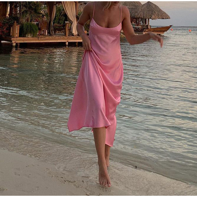Elegant Women’s Satin Camis Long Dress Dresses