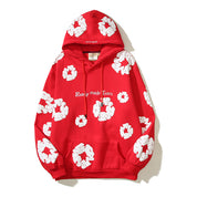 Pure Cotton Kapok Foam-Print Hoodie Sweater Red Hoodie