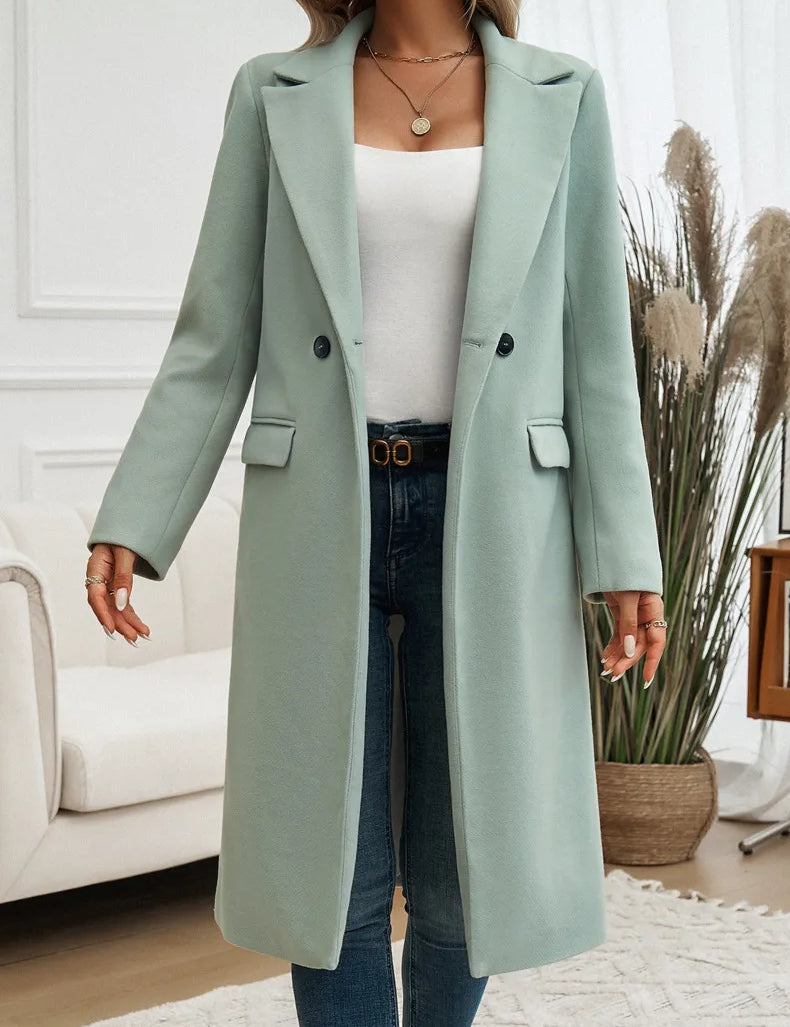Clarise | Elegant V-Neck Coat Bean Green Coats