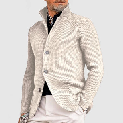 Men's Classic Stand-Up Collar Knitted Sweate Beige Sweaters