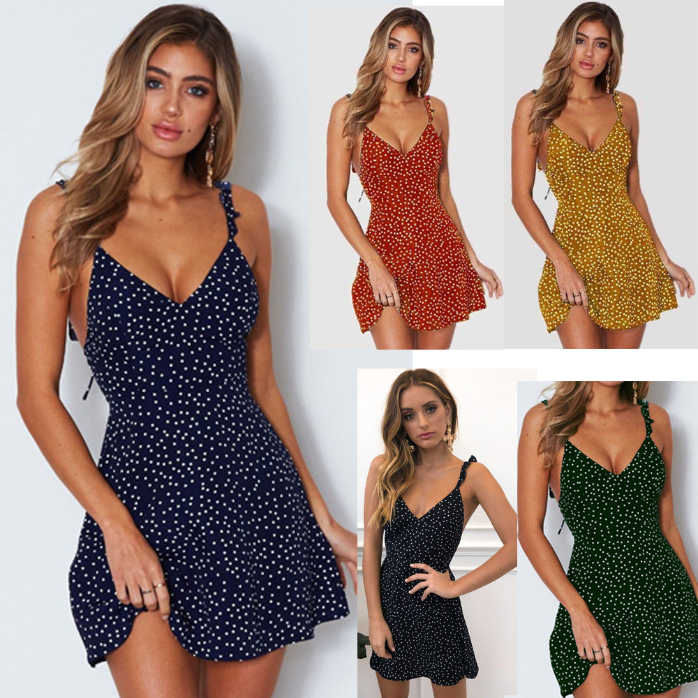 Polka Dot Strappy Side-Slit Midi Dress Dresses
