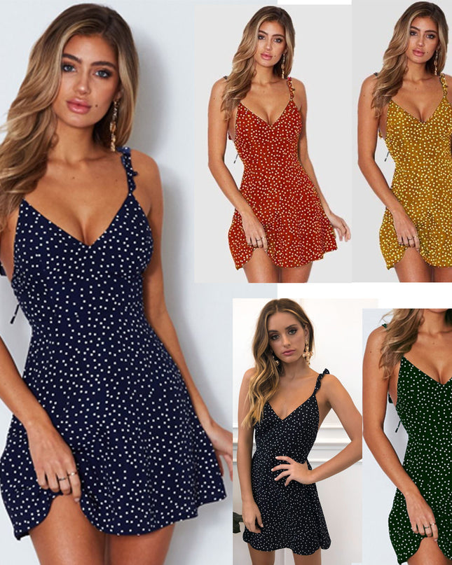 Polka Dot Strappy Side-Slit Midi Dress Dresses