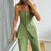 Elegant Women's Tube Top & Wide-Leg Pants Set Sets