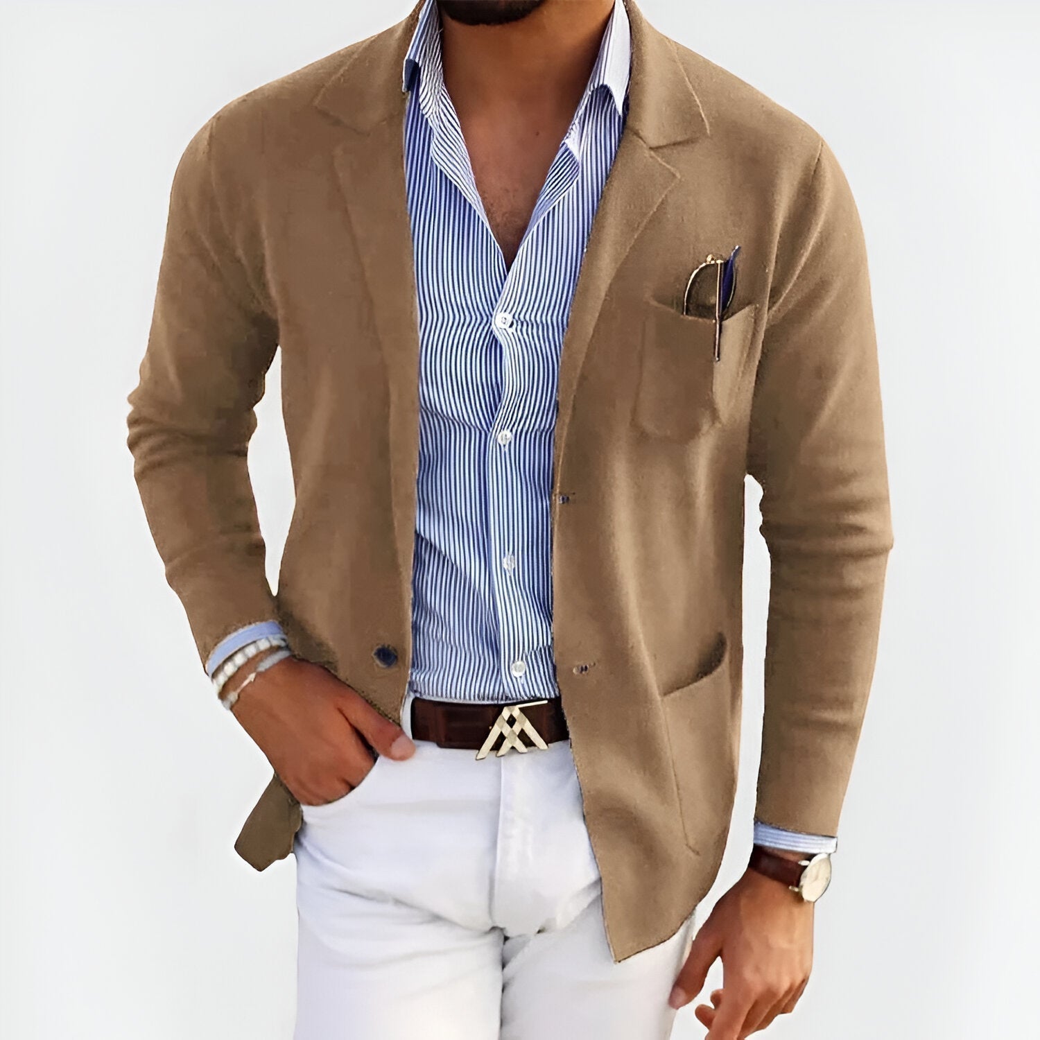 Breathable Summer Knit Blazer Beige Blazer