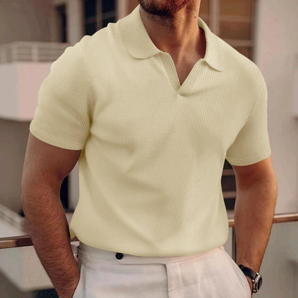 Men's INS Waffle Lapel Short-Sleeved Polo Shirt Khaki Polo Shirts