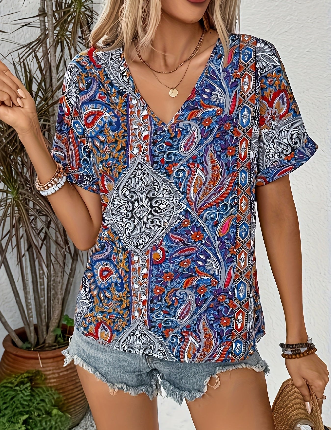Vintage Paisley Blouse Blue Women Blouse