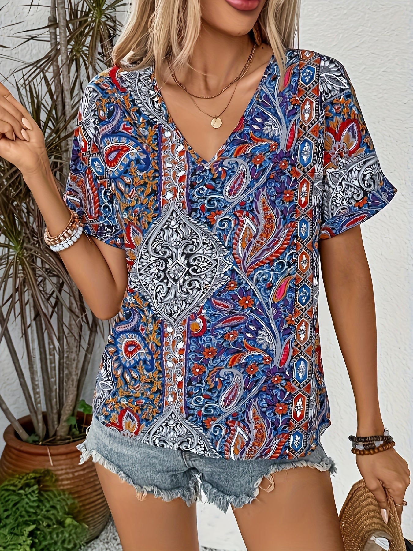 Vintage Paisley Blouse Blue Women Blouse