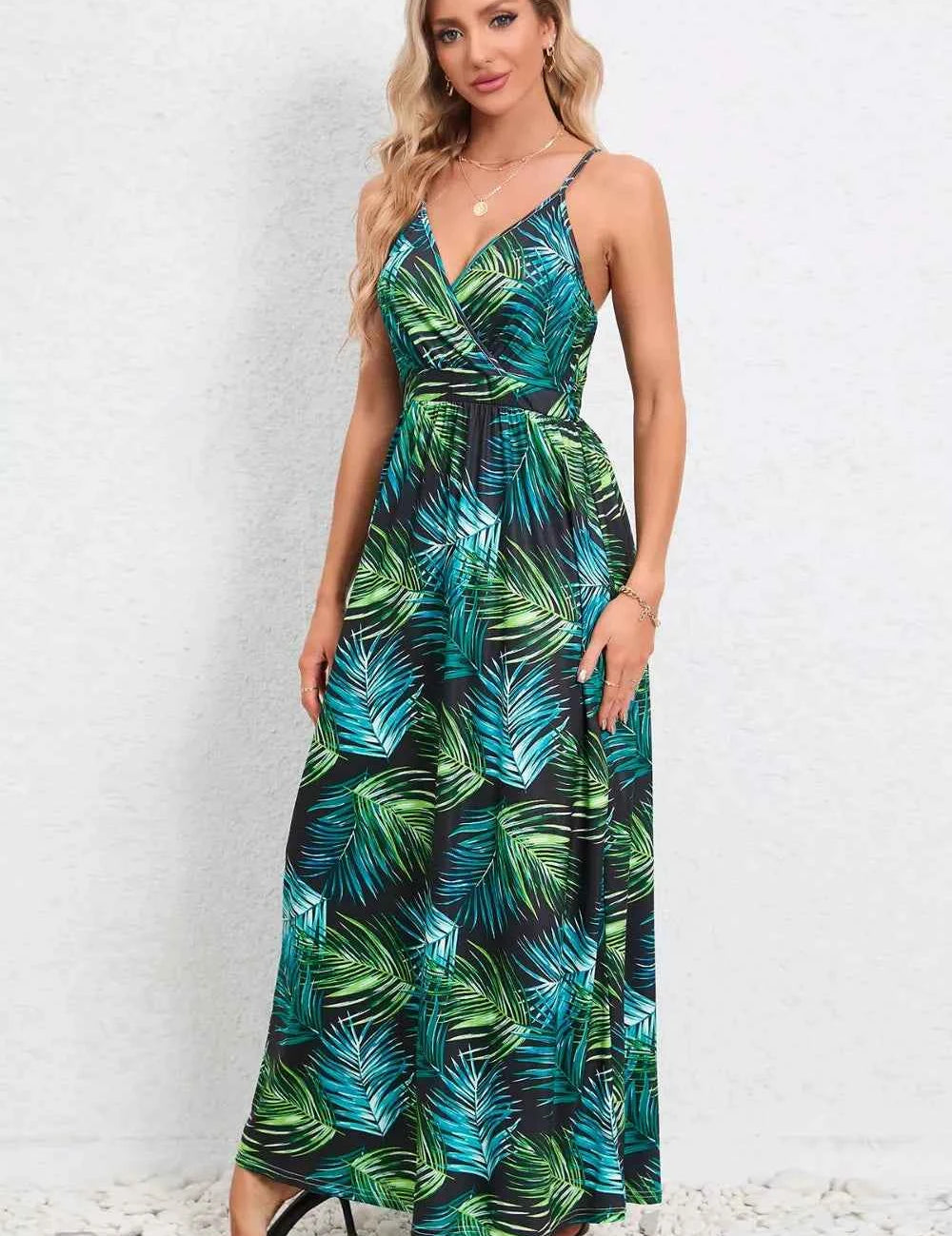 Printed Surplice Maxi Cami Dress