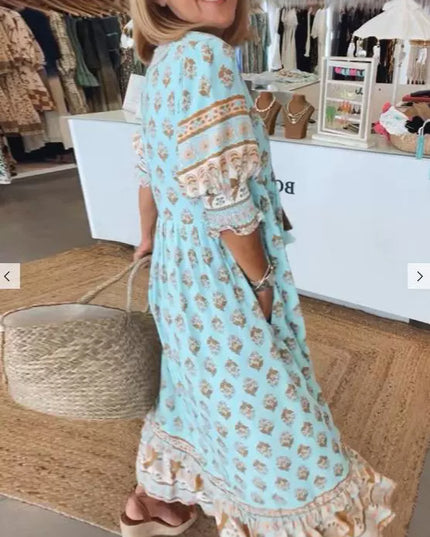 Bohemian Lantern Sleeve Ruffle Maxi Dress Dresses
