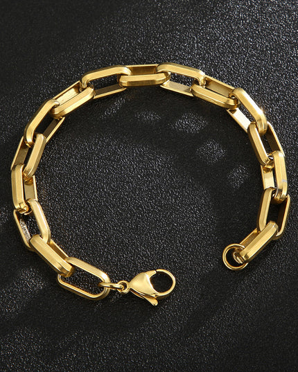 Men’s Titanium Steel Geometric Hip‑Hop Bracelet – Bold Urban Style Gold Bracelet