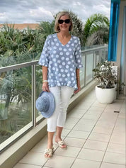 Noor | Casual Chic Printed Vintage Top Sky Blue Women Tops