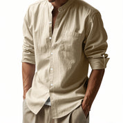 Men’s Stand‑Collar Long‑Sleeve Shirt with Pockets Shirts