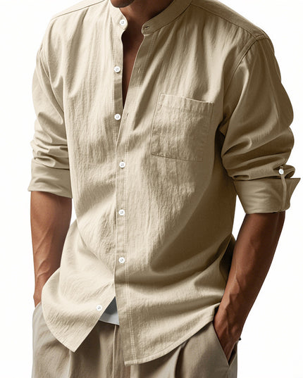 Men’s Stand‑Collar Long‑Sleeve Shirt with Pockets Shirts