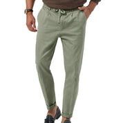 Men’s Drawstring Straight Casual-Business Pants Gray Green Men Pants