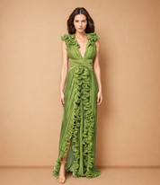Katherine™ | Flirty & Flowing V-neck Hollow Slit Dress Green Dresses