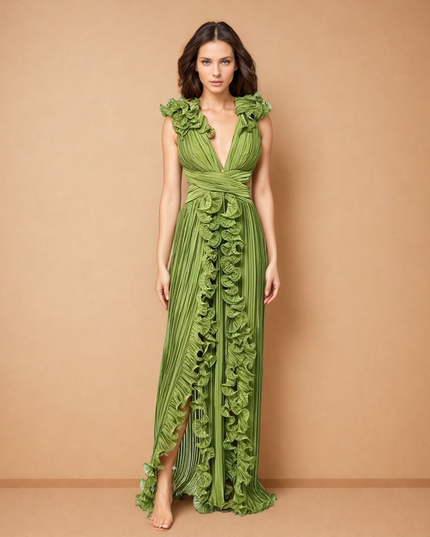 Katherine™ | Flirty & Flowing V-neck Hollow Slit Dress Green Dresses