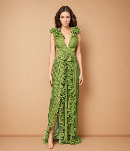 Katherine™ | Flirty & Flowing V-neck Hollow Slit Dress Green Dresses