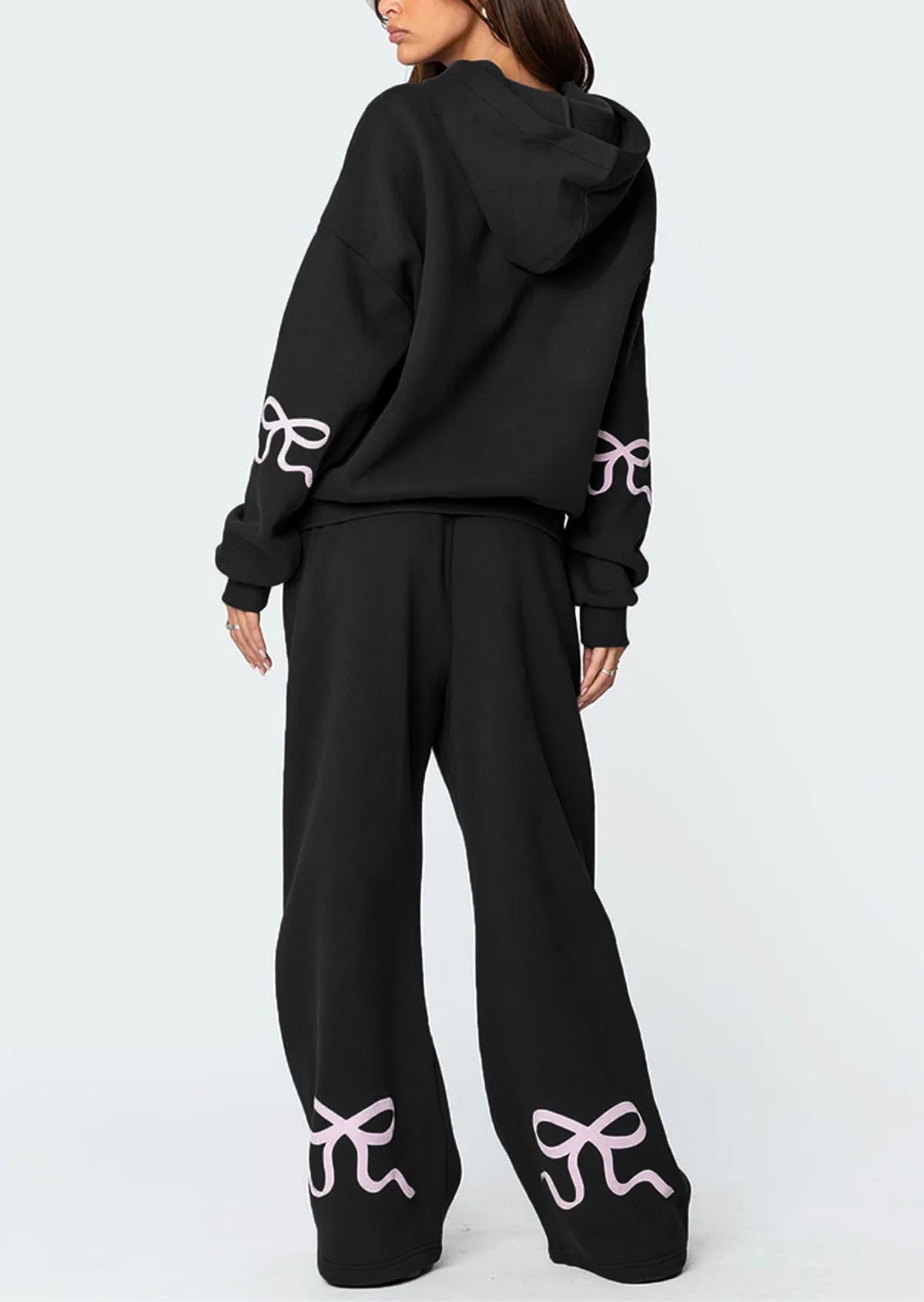 Women’s 2-Piece Bow Print Hoodie & Wide Leg Pants Set Two piece set