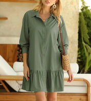 Demy™ | Laidback Luxe Button Shirt Dress Green Dress