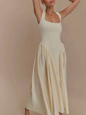 Minimalist Retro Square‑Neck Midi Dress Dresses
