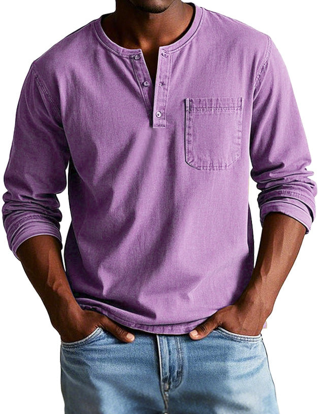 Timeless Long Sleeve Henley Shirt Purple Men Shirts