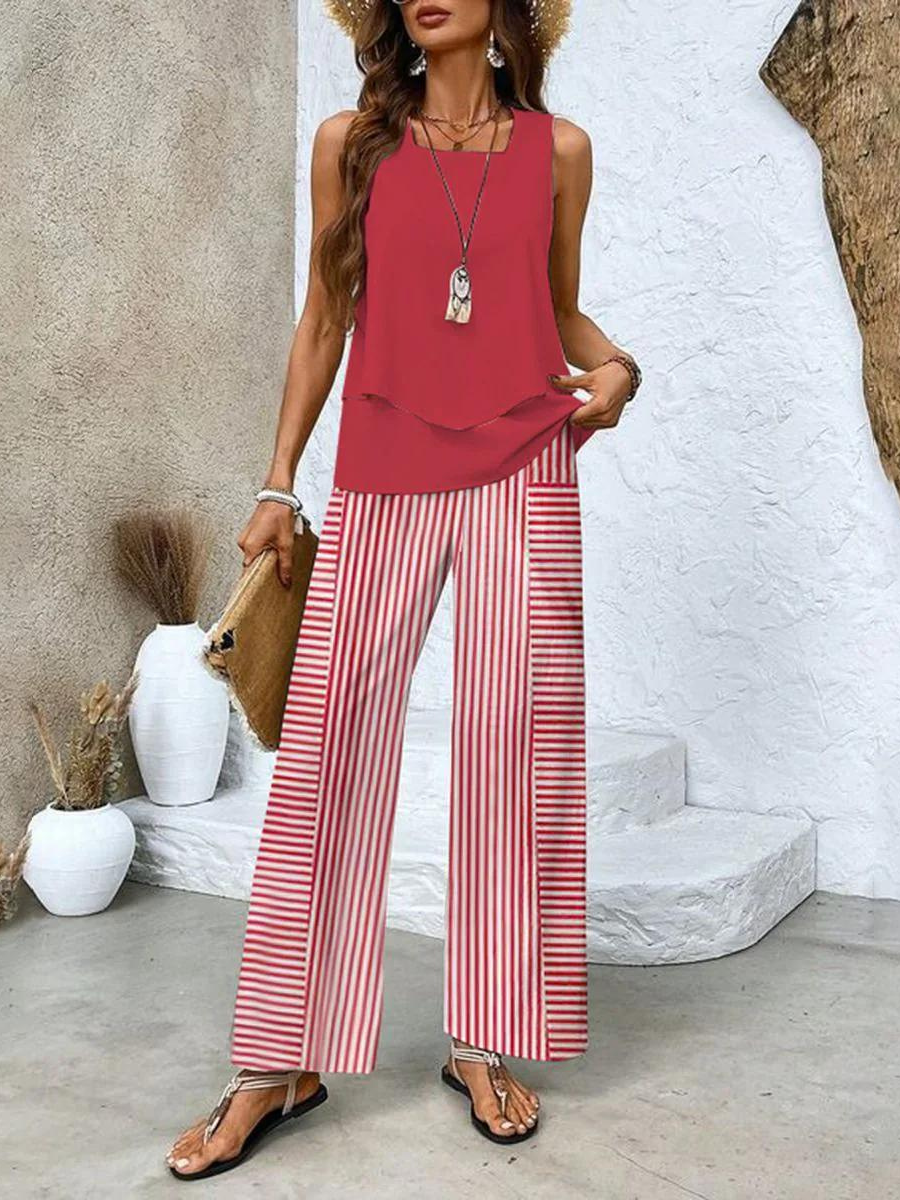 Brenda 2-Piece Summer Set - Chic & Breezy Red Outfit Sets