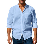 Men’s Stand‑Collar Long‑Sleeve Shirt with Pockets Light Blue Shirts