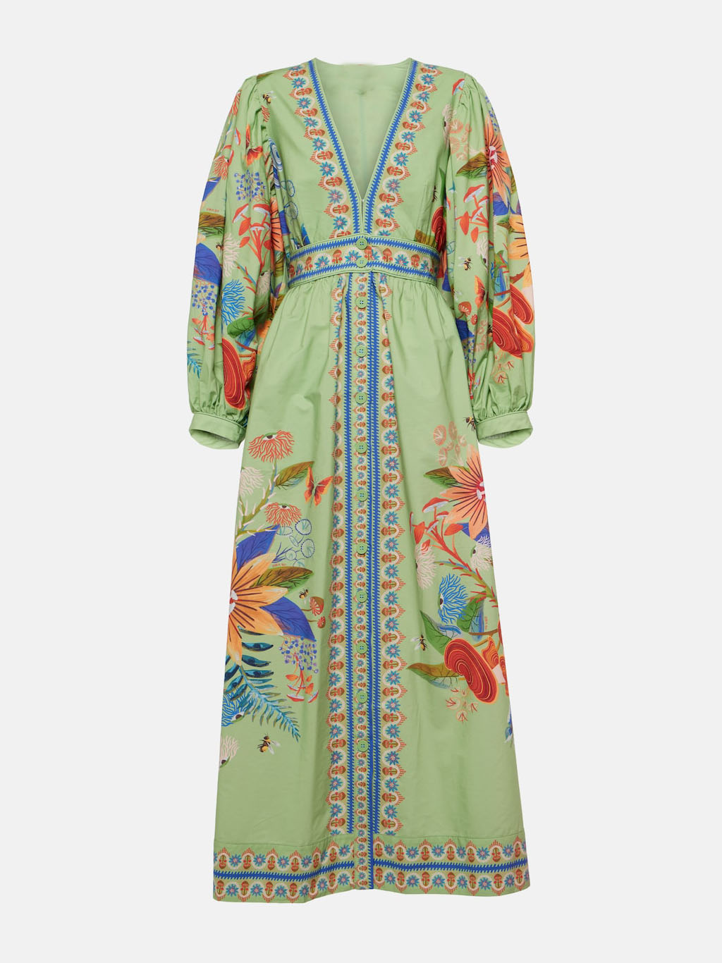 Delicate Floral V-Neck Single Breasted Midi Dress Dresses