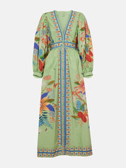 Delicate Floral V-Neck Single Breasted Midi Dress Dresses
