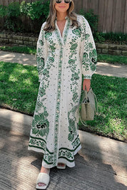 Ankle Length Button Down Print Maxi Dress Dresses