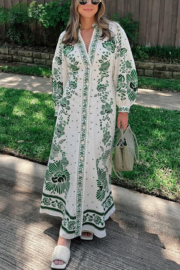 Ankle Length Button Down Print Maxi Dress Dresses