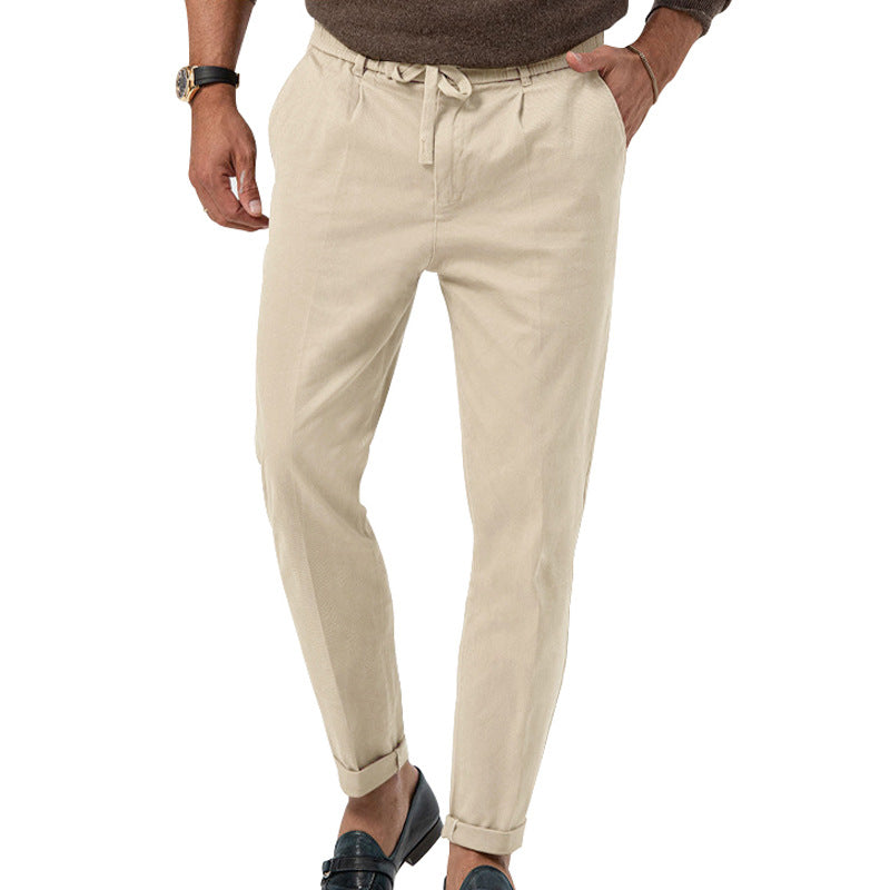 Men’s Drawstring Straight Casual-Business Pants Apricot Men Pants