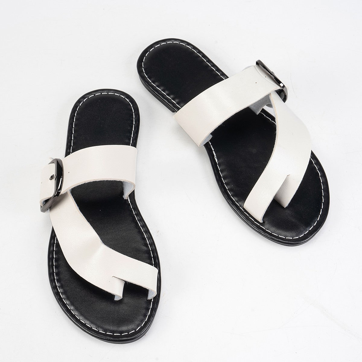 Women's Summer Buckle Toe Clip Sandals White Sandals