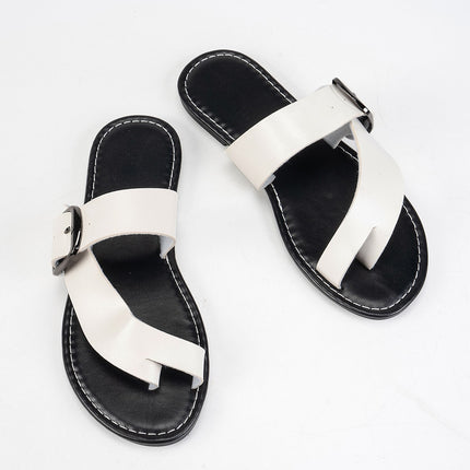 Women's Summer Buckle Toe Clip Sandals White Sandals