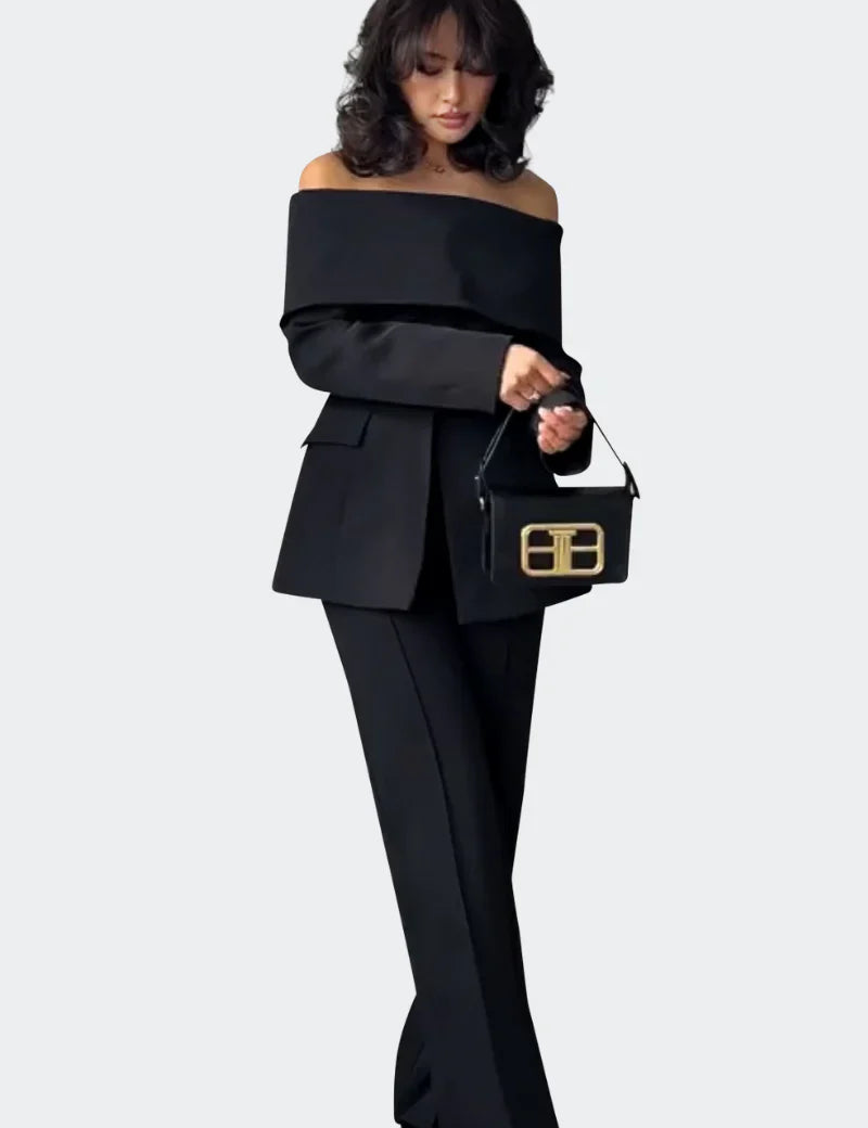 Delia™ | Black Cut Out Off Shoulders Set Two piece set
