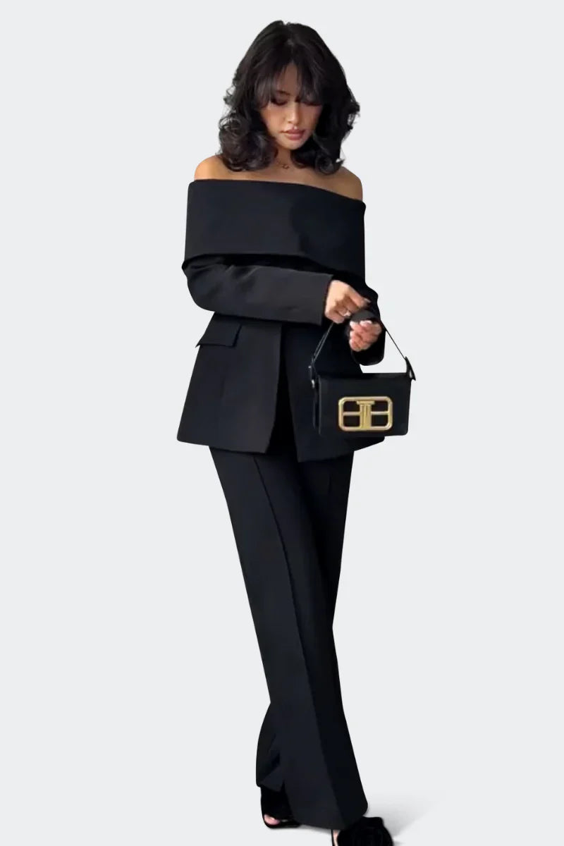 Delia™ | Black Cut Out Off Shoulders Set Two piece set