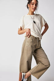 High-Stretch Mid-Rise Barrel Jeans Women Pants