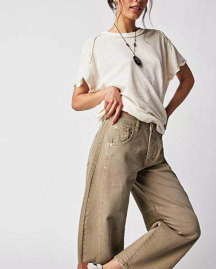 High-Stretch Mid-Rise Barrel Jeans Women Pants