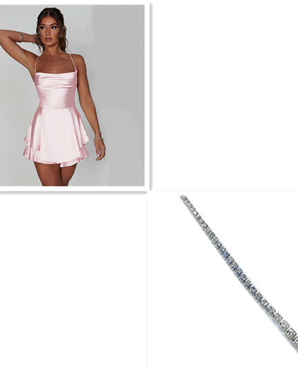 Sexy Backless Satin Suspender Mini Dress Dresses