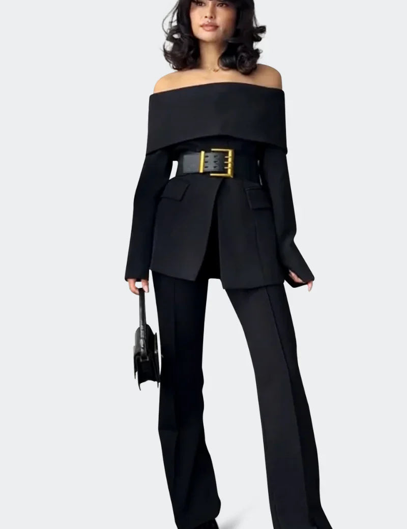 Delia™ | Black Cut Out Off Shoulders Set XL Two piece set