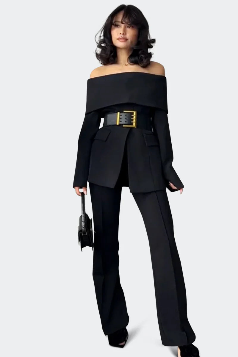 Delia™ | Black Cut Out Off Shoulders Set XL Two piece set