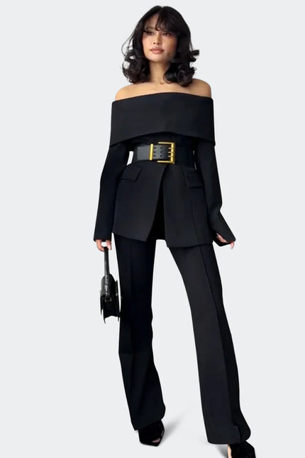 Delia™ | Black Cut Out Off Shoulders Set XL Two piece set
