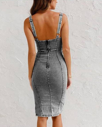 New U-Neck Suspender Denim Dress Dresses