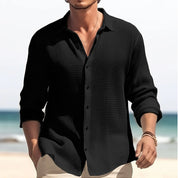 Men's Lapel Long Sleeve Shirt Black Men Shirts