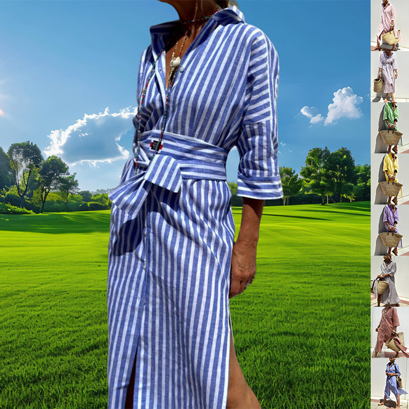 Striped Shirt Dress With Belt Dresses