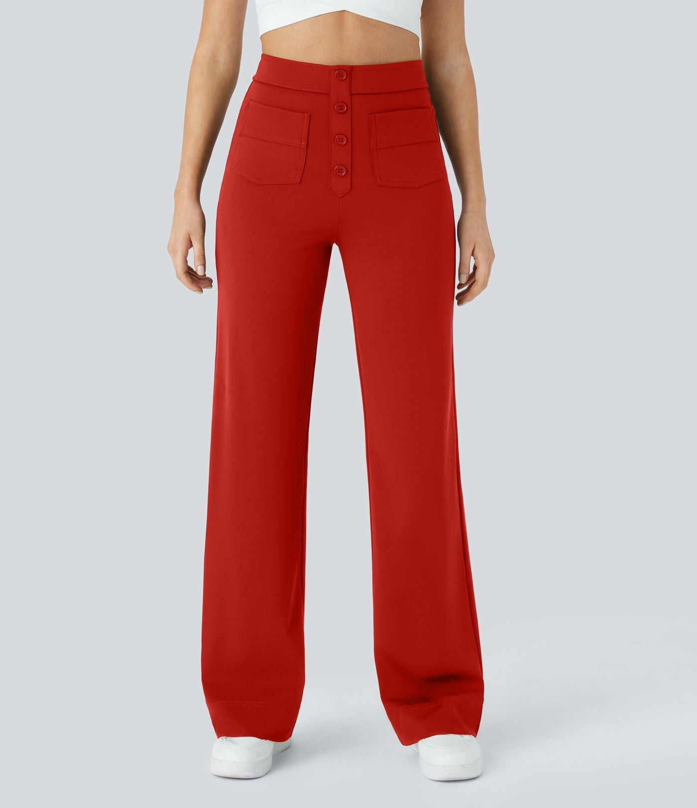 Jade | Elastic pants with high Waist Red Trousers